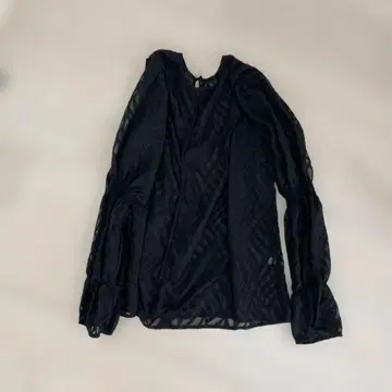 어반 리서치 레이스 블라우스 비침 스트라이프 패턴 블랙 긴팔 블라우스