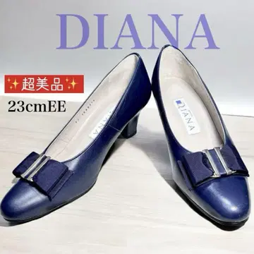 컨디션 최상 DIANA 네이비 가죽 라운드토 하이힐 23cm
