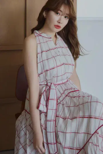 Anduze Belted Check Dress rouge S