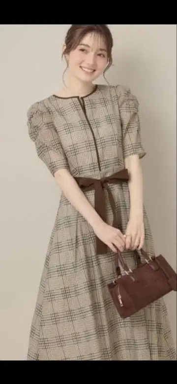 완판템 시어 체크 오간 원피스 M