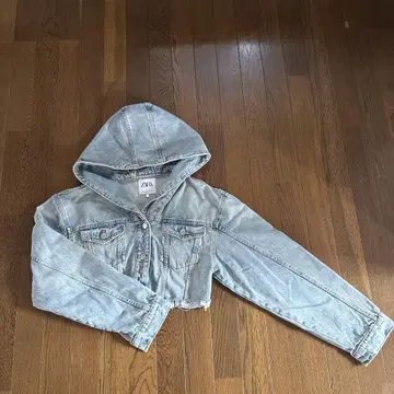 ZARA 후드 부착 숏 기장 데미지 데님 자켓 M