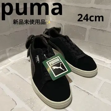[ 미사용 새상품 ] puma 스니커즈 리본 블랙 화이트 24cm