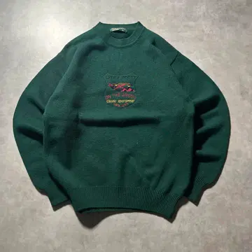 LYLE&SCOTT 원포인트 로고 자수 그린 레트로 니트 스웨터