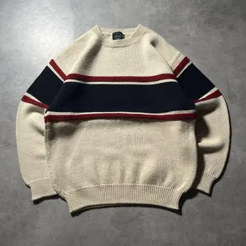 빈티지 100% 울 케이블 보더 노르딕 니트 스웨터