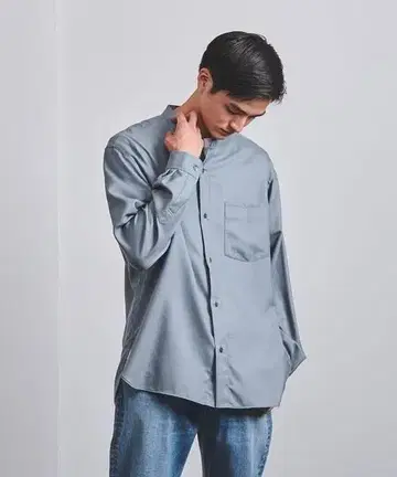 UNITED ARROWS 울 비에라 솔리드 밴드 카라 셔츠 M