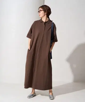 FREAK'S STORE 카라 부착 폴로 반팔 원피스 브라운 M 사이즈