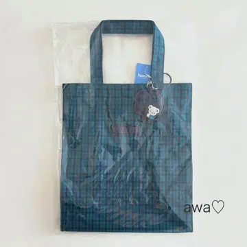 미개봉 파미리아 체크 토트백 세로형 대형 파랑 백