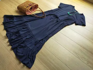 새상품급 LAURA ASHLEY 로라 애슐리 네이비 롱 원피스 반팔 40