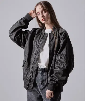 CLEL 빈티지 디자인 숏 MA-1 블루종 블랙 S