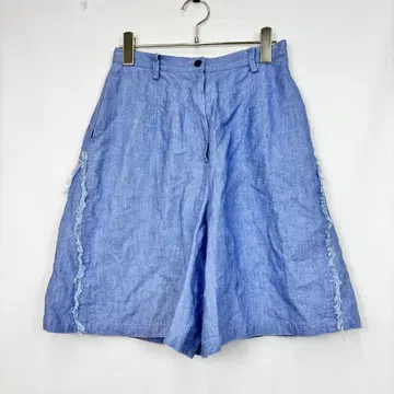 고품질 데님 프린지 숏 하프 팬츠 레트로 린넨 100 일본제