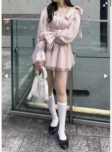 NICE CLAUP 리본 튜닉 핑크 프리 사이즈
