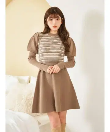 멀티 보더 미니 원피스 Darich 브라운