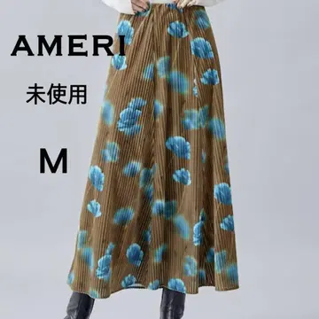 미사용 아메리 AMERI 연예인 착용 벨로아 꽃무늬 롱 스커트 카키 M