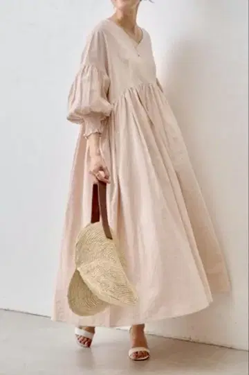 [비어즐리] 린넨 개더 원피스