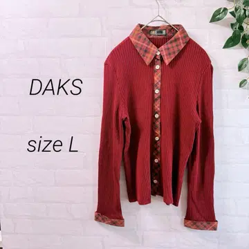 [DAKS] 체크 절개 디자인 셔츠 가디건 (L) 빨간색