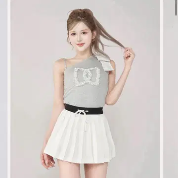 다리치 빅 리본 원숄더 상의 그레이 택 포함 새상품
