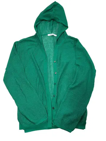 MOUSSY 후드 부착 그린 가디건 얇은 소재 니트 새상품