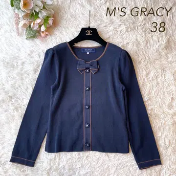 M'S GRACY 꽃 버튼 리본 배색 트리밍 니트 네이비 38