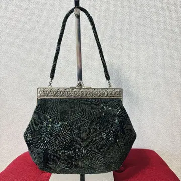 총 비즈 핸드백 기모노 가방 꽃무늬 그린 계열 가마구치 쇼와 레트로