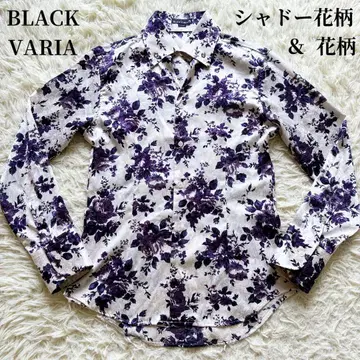 BLACK VARIA 섀도우 패턴 장미 꽃무늬 화이트/보라색 셔츠 L