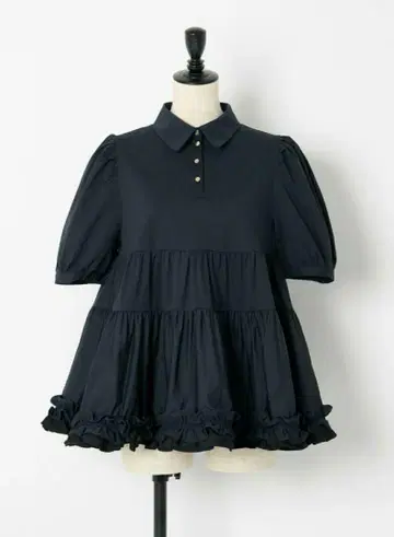 네이비 프릴 헴 티어드 블라우스 amenochihare