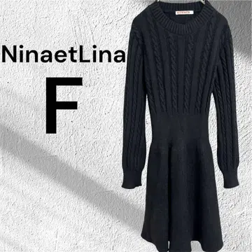 니나에리나 튜닉 원피스 니트 스웨터 플레어 긴팔 블랙 블랙