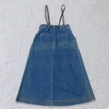 앙클레 스트랩스커트 데님 블루 허리 뒤 밴딩 면 캐주얼