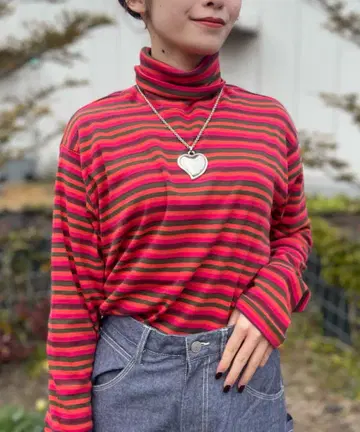 BEAMS BOY 멀티 보더 터틀넥 티셔츠