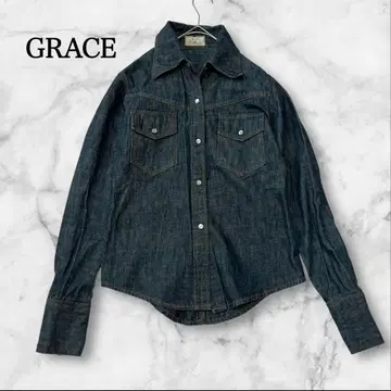 GRACE 데님 셔츠 [ S ] 던거리 셔츠 스냅 버튼 긴팔
