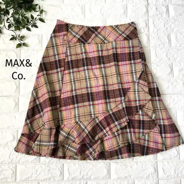 MAX&Co. 체크 무늬 무릎 기장 랩 프린지 프릴 플레어 스커트 38