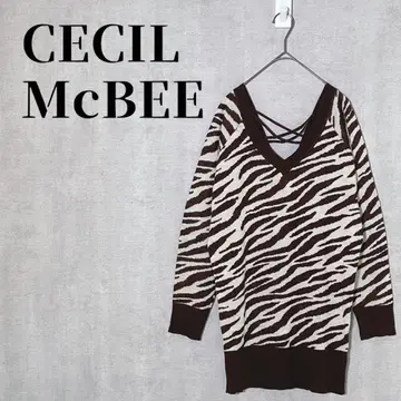 CECIL McBEE 제브라 패턴 V넥 니트 원피스 Y2K 사이즈 M