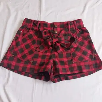 OzzOn 레드 블랙 체크 무늬 숏팬츠