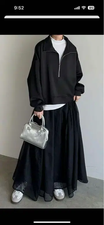 ARULLE 오간자 플레어 스커트 블랙