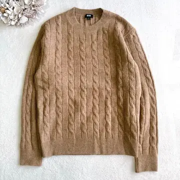 울 혼방 유니클로 UNIQLO 케이블 니트 스웨터 남성용 브라운 S