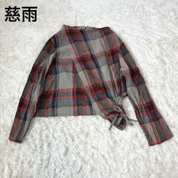자우 린넨 혼방 체크 블라우스 도킹 변형 긴팔 센소유니코