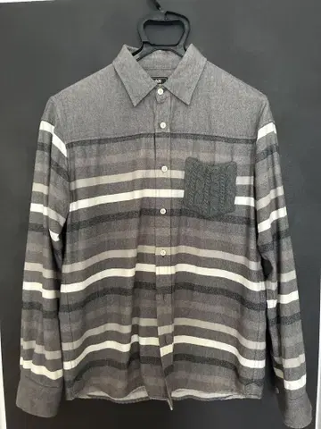 BEAMS HEART 그레이 스트라이프 긴팔 셔츠