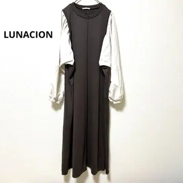 LUNACION 긴팔 티셔츠 롱 원피스 레이어드 벌룬 소매 M