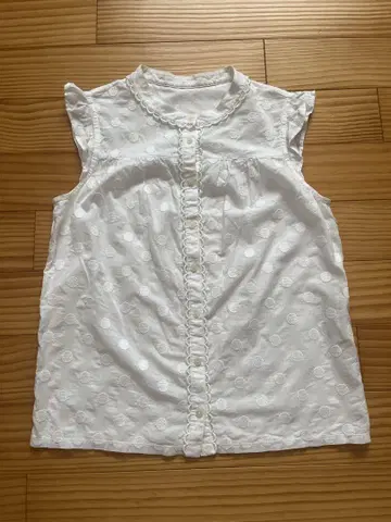 매킨토시 철학 밴드 카라 슬리브리스 도트 프릴 블라우스