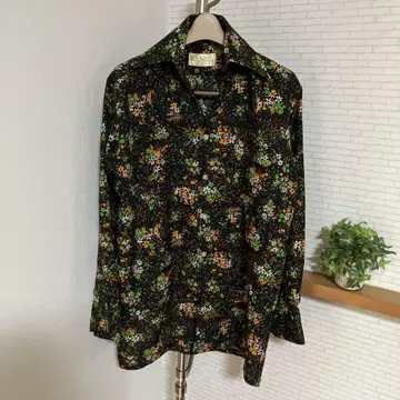 70s 올 패턴 셔츠 오픈 카라 셔츠 폴리 셔츠 빈티지