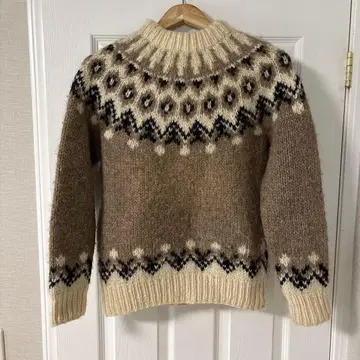 VIKING ICELAND STYLE 노르딕 무늬 울 니트 스웨터 L