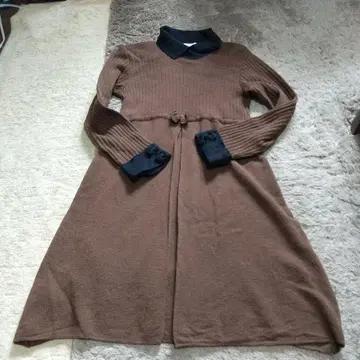 브라운 네이비 폴로 옷깃 원피스