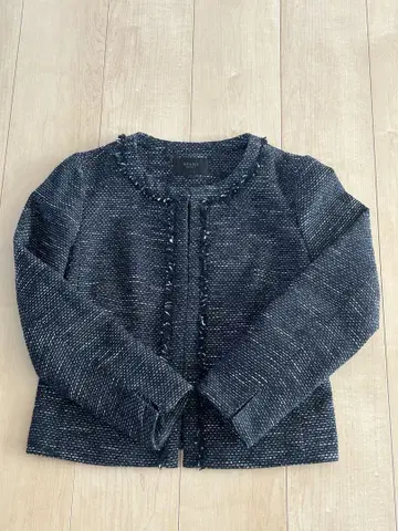 [ 가격 인하! ] BEAMS HEART 네이비 트위드 노카라 자켓