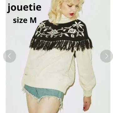[ jouetie ] 꽃 자수 프린지 터틀 니트 M
