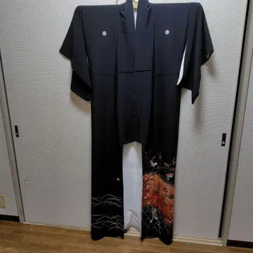 순수 실크 블랙 전통 예복 기모노