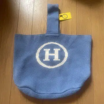 H 로고 니트 토트백 파랑
