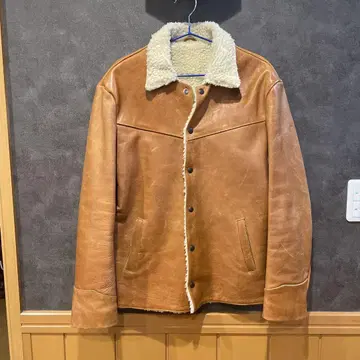 Wacahouse 브라운 가죽 쉘파 옷깃 자켓 40