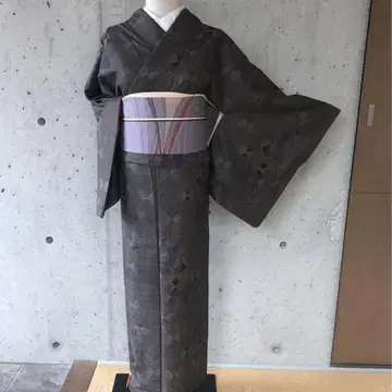 본고장 오시마 명주 카타스 이중 기모노 나비 패턴
