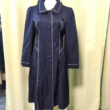 네이비 프릴 옷깃 트렌치코트