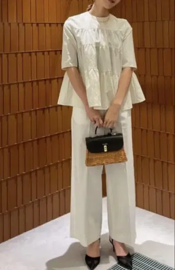 새상품 투모로우랜드 ballsey 하이 카운트 개버딘 티어드 블라우스
