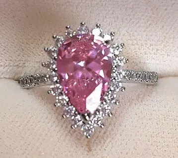 엘레강트한 물방울 모양 핑크 스톤 반지 S925 각인 실버 20호 사이즈